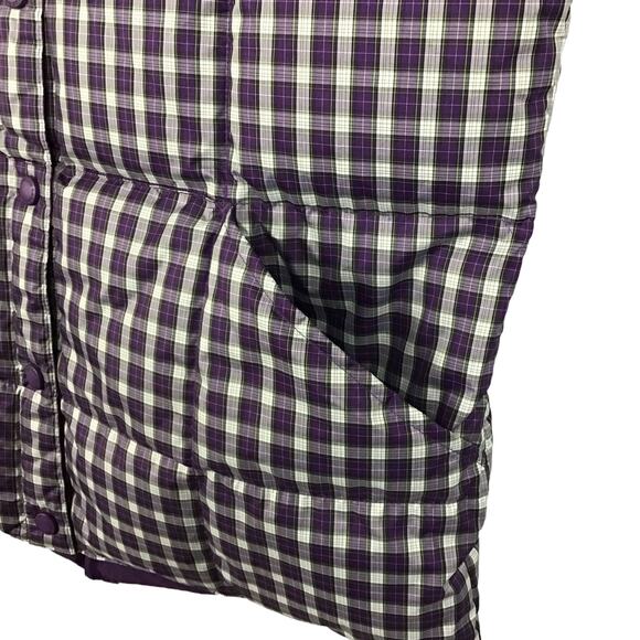 Lands' End Down Filled Quilted Puffer Vest Purple Plum Black Tartan Plaid S 6 8 - Picture 5 of 7
